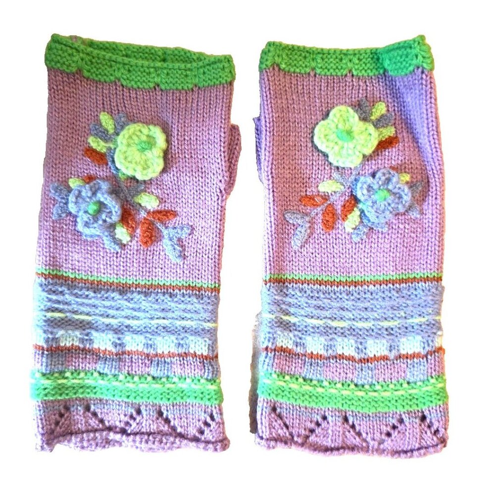 Fingerless Gloves Purple Green Floral One Size NEW in Package